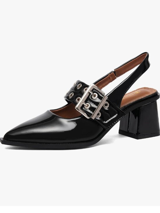 Newbella Shoes - NEWBELLA Black Patent Mary Jane Slingback | Grommet Buckle | Block Heel 8.5 NIB